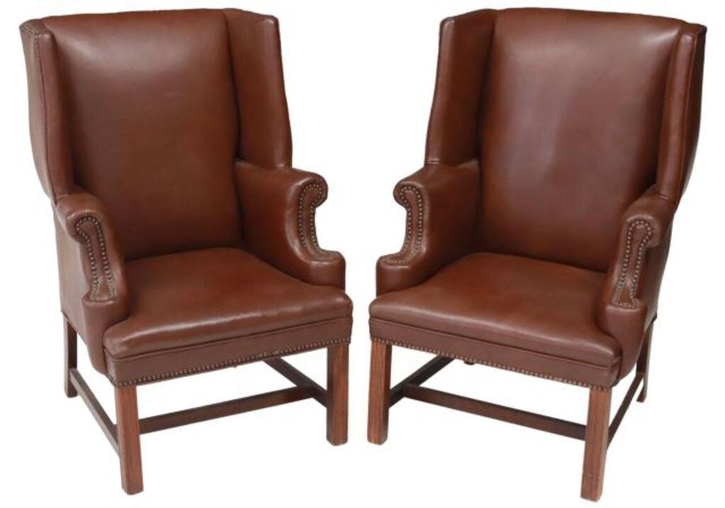  2 CHIPPENDALE STYLE LEATHER WINGBACK 3560b3