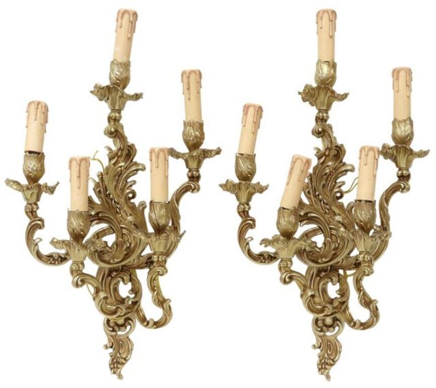  2 LOUIS XV STYLE GILT METAL FIVE LIGHT 3560ed