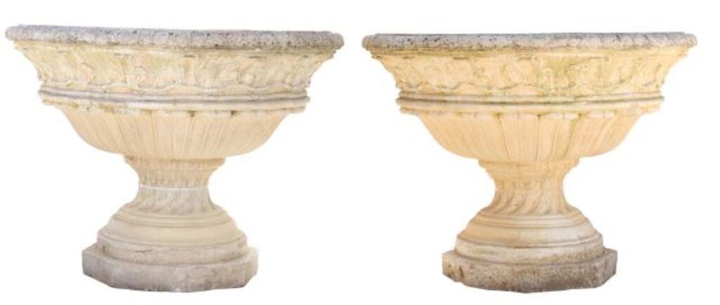 (2) LARGE CAST STONE GARDEN URNS