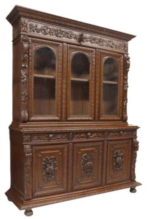 MONUMENTAL FRENCH CARVED OAK HUNT 35611b