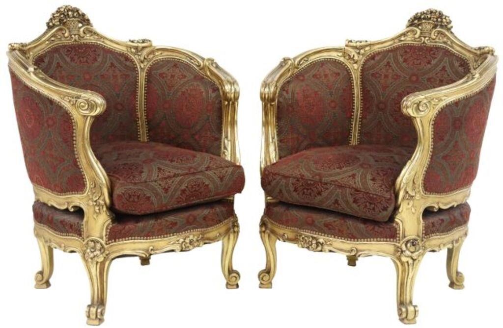  2 LOUIS XV STYLE GILTWOOD UPHOLSTERED 356126
