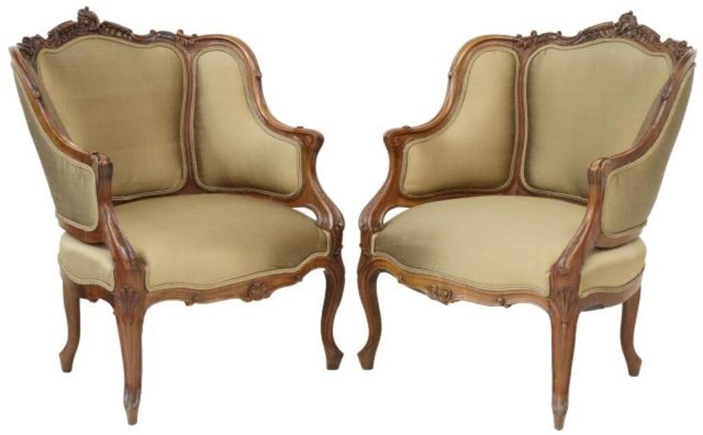 (2) LOUIS XV STYLE CARVED & UPHOLSTERED