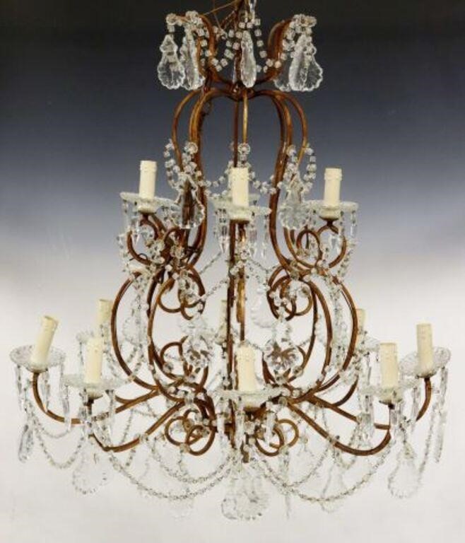 ITALIAN GILT METAL & CRYSTAL 12-LIGHT