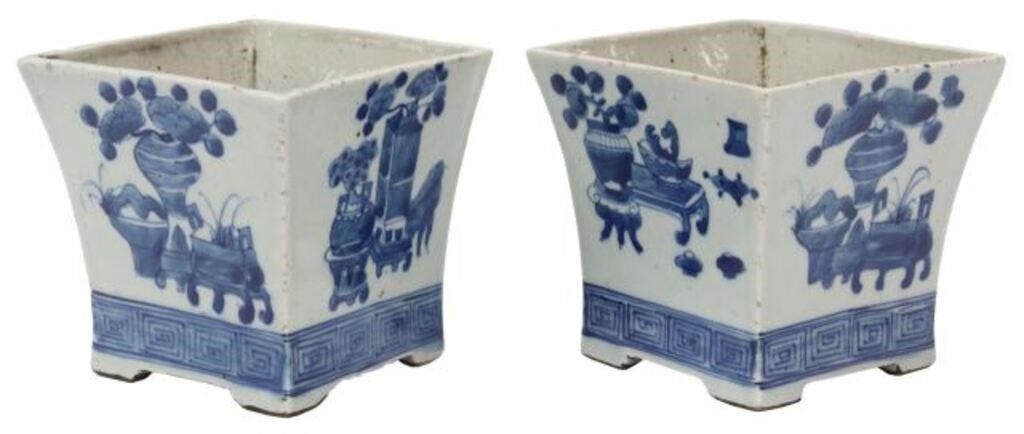 (2) CHINESE PORCELAIN BLUE & WHITE PLANTERS(pair)