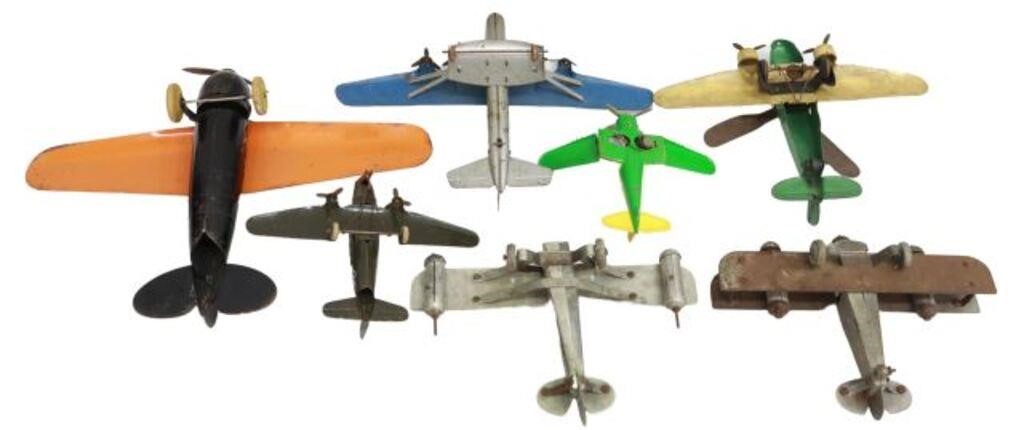  7 VINTAGE PRESSED STEEL TOY AIRPLANES lot 356230