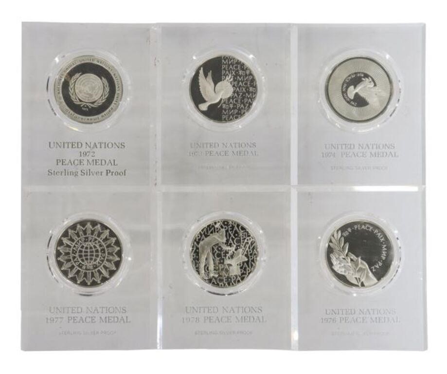 (6) U.N. STERLING SILVER PROOF MEDALS,