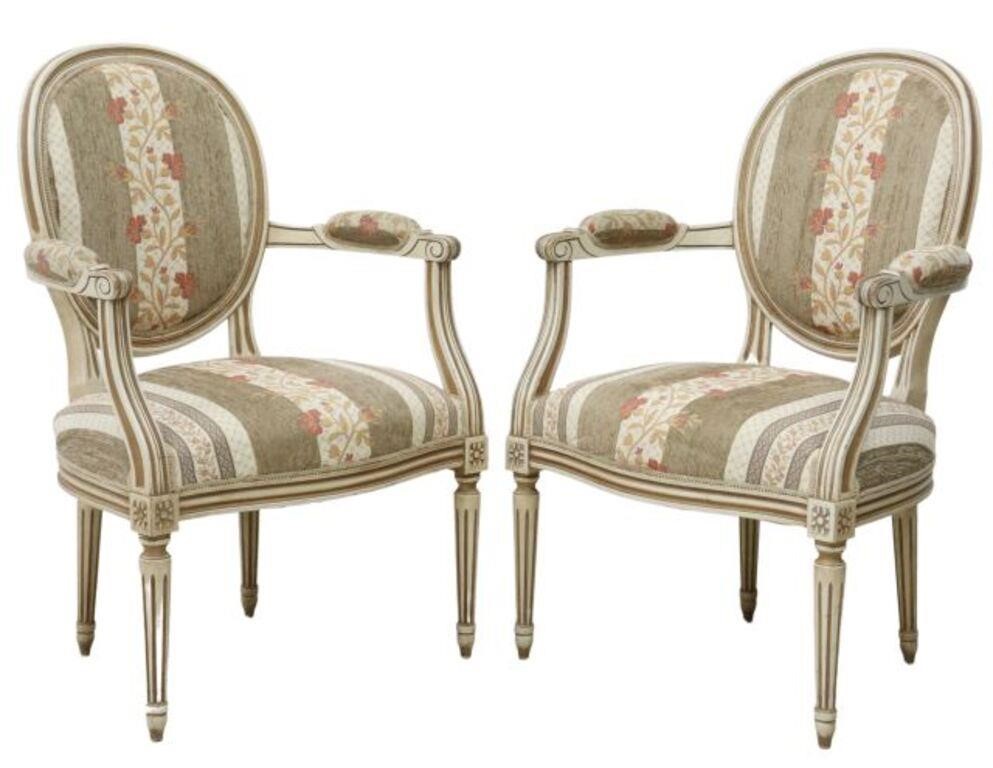  2 FRENCH LOUIS XVI STYLE UPHOLSTERED 35628a