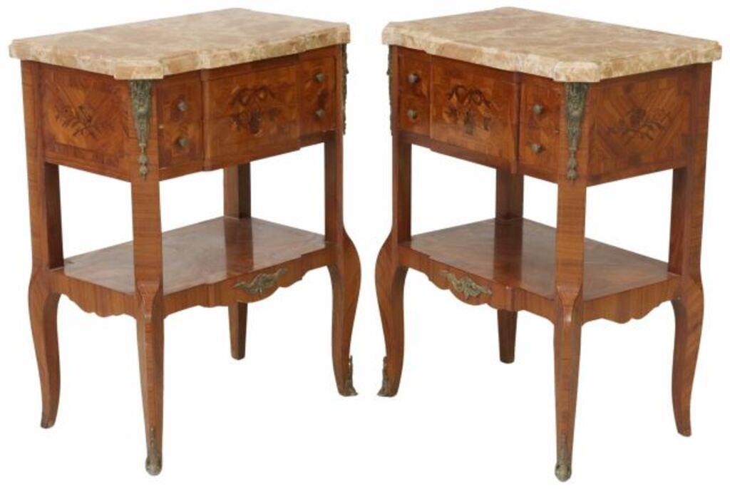 2 LOUIS XV STYLE MARBLE TOP MARQUETRY 356289