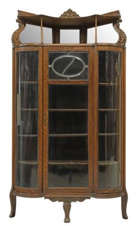 AMERICAN OAK CURVED GLASS CORNER CHINA