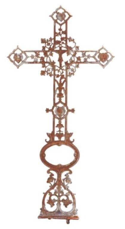 FRENCH CAST IRON SILVER PAINTED CRUCIFIX