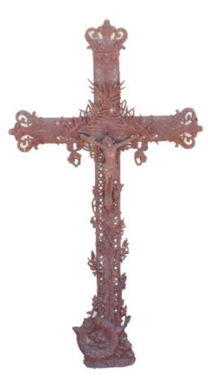 FRENCH CAST IRON CRUCIFIX CROSS, 19TH