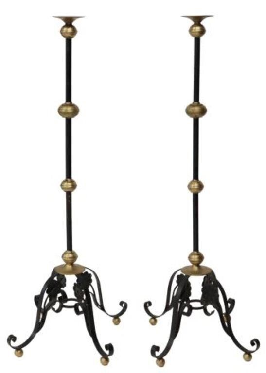 (2) BRASS & WROUGHT IRON CANDLE