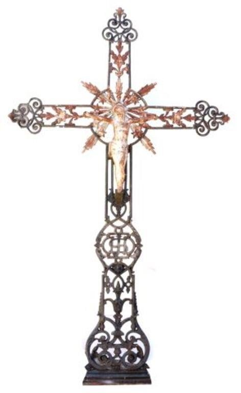 FRENCH CAST IRON CRUCIFIX CROSS  3562b0