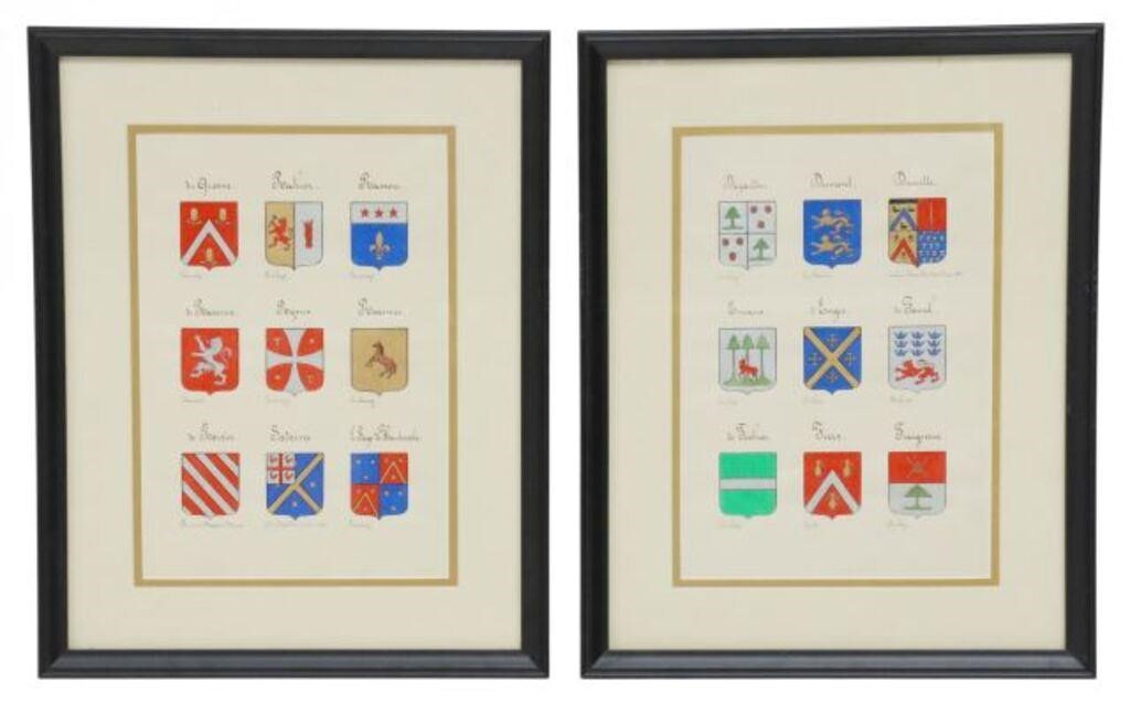  2 FRAMED PAINTINGS FAMILY COATS 35631a