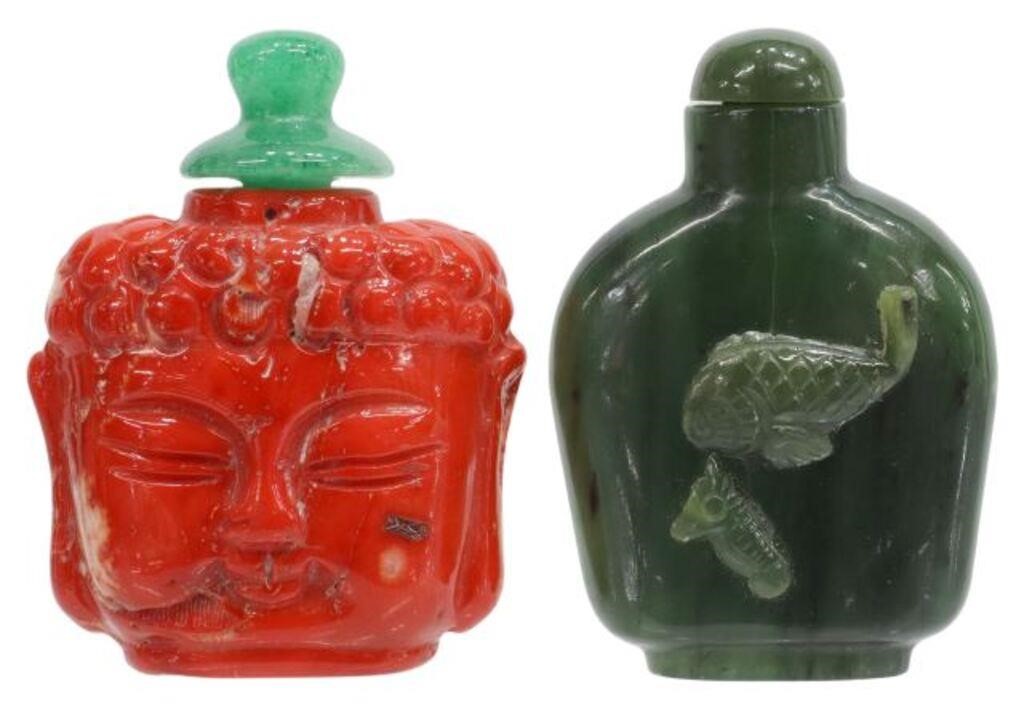 (2) CHINESE CARVED HARDSTONE SNUFF