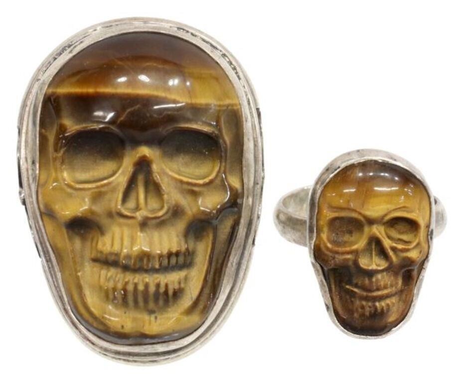  2 STERLING TIGERS EYE SKULL 356375