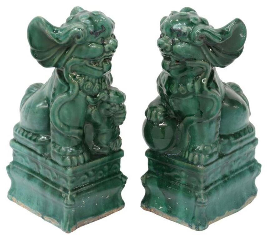  2 CHINESE GREEN GLAZED CERAMIC 35639d