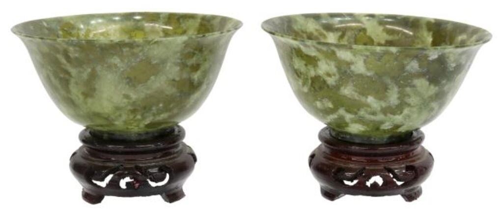 (2) CHINESE CARVED GREEN HARDSTONE