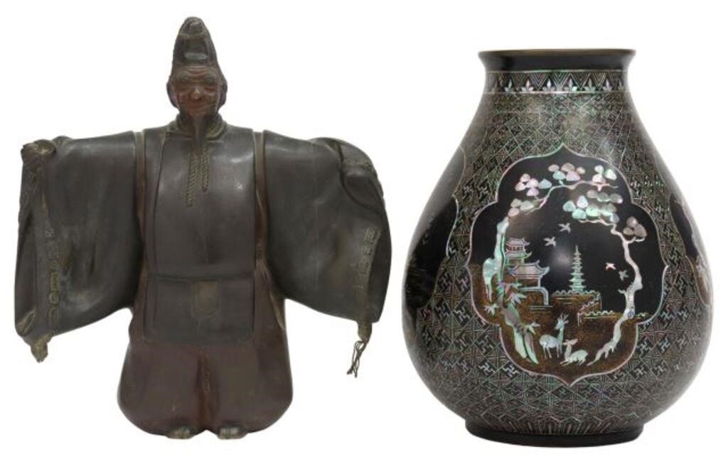 (2) JAPANESE BRONZE NOH ACTOR &