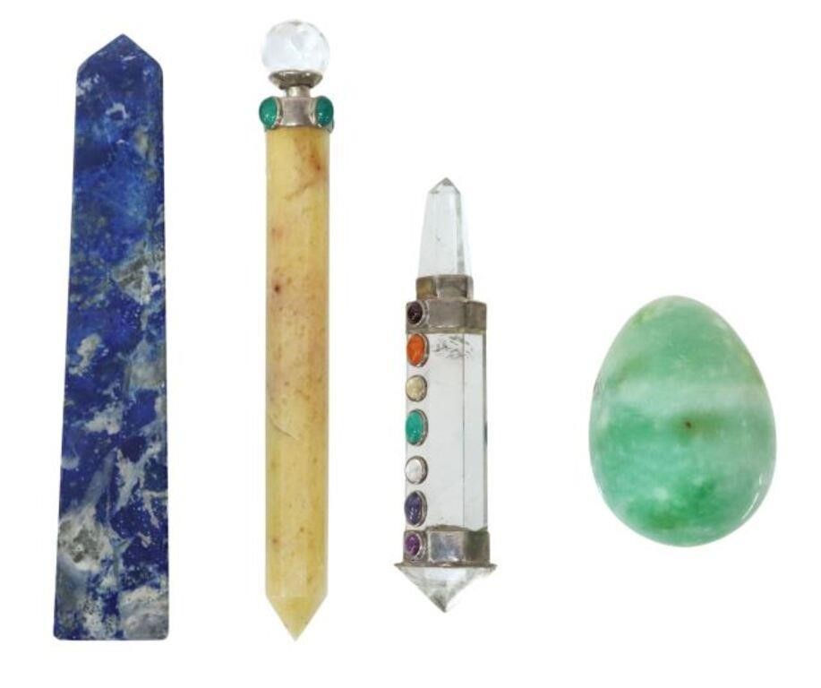 (4) ROCK CRYSTAL & STONE WANDS,