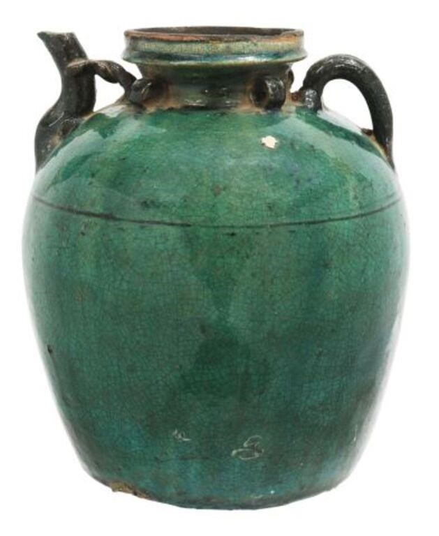 CHINESE GREEN GLAZED POTTERY WINE