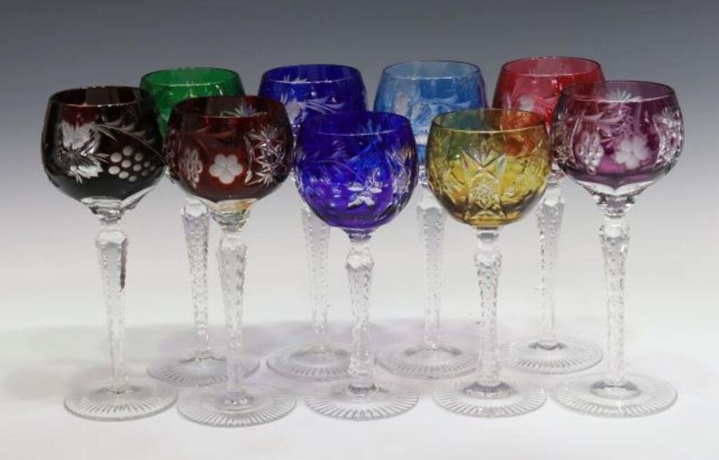 (9) BOHEMIAN FLASHED & CUT GLASS