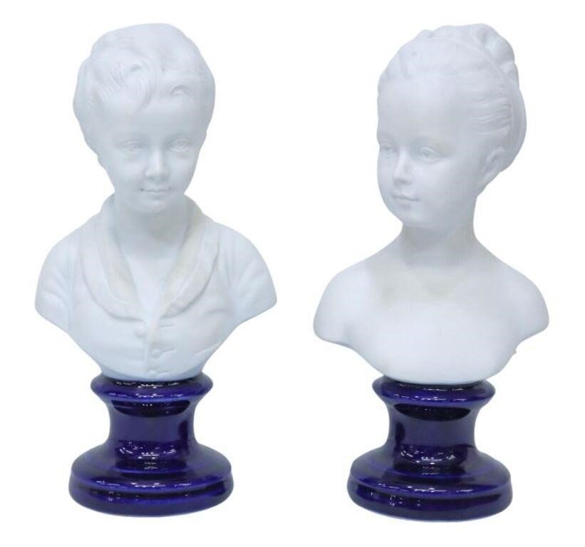  2 LIMOGES BISCUIT PORCELAIN BUSTS 3563b3