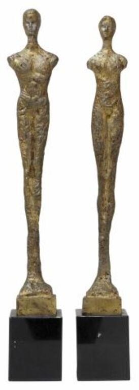  2 GIACOMETTI STYLE BRONZE FIGURAL 3563cb