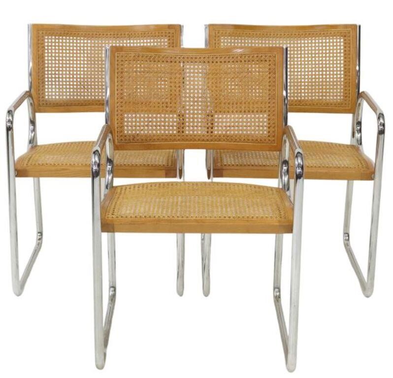 (3) MARCEL BREUER STYLE CANE ARMCHAIRS(lot