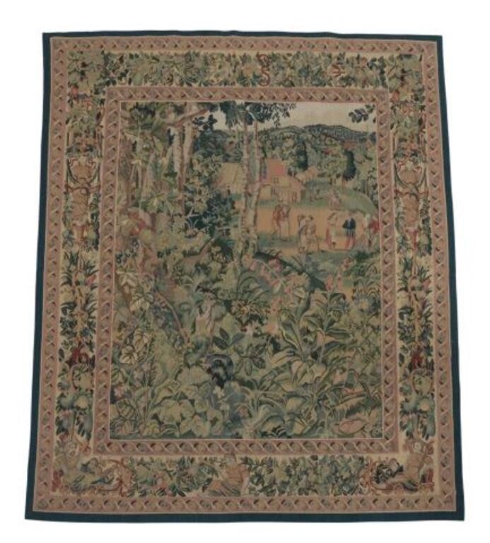FLEMISH STYLE WOVEN PASTORAL TAPESTRY,