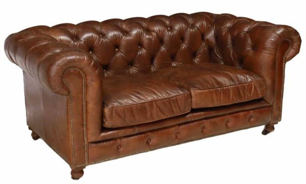 BROWN LEATHER CHESTERFIELD TWO SEAT 35657a