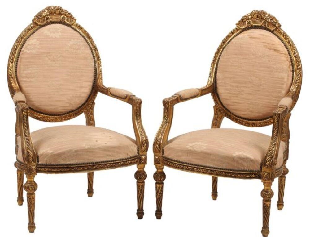  2 LOUIS XVI STYLE GILTWOOD OVAL BACK 356588