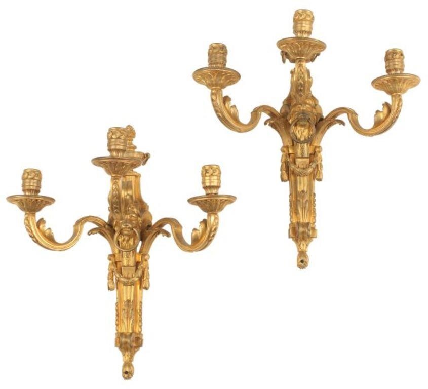 (2) LOUIS XVI STYLE ORMOLU THREE-LIGHT