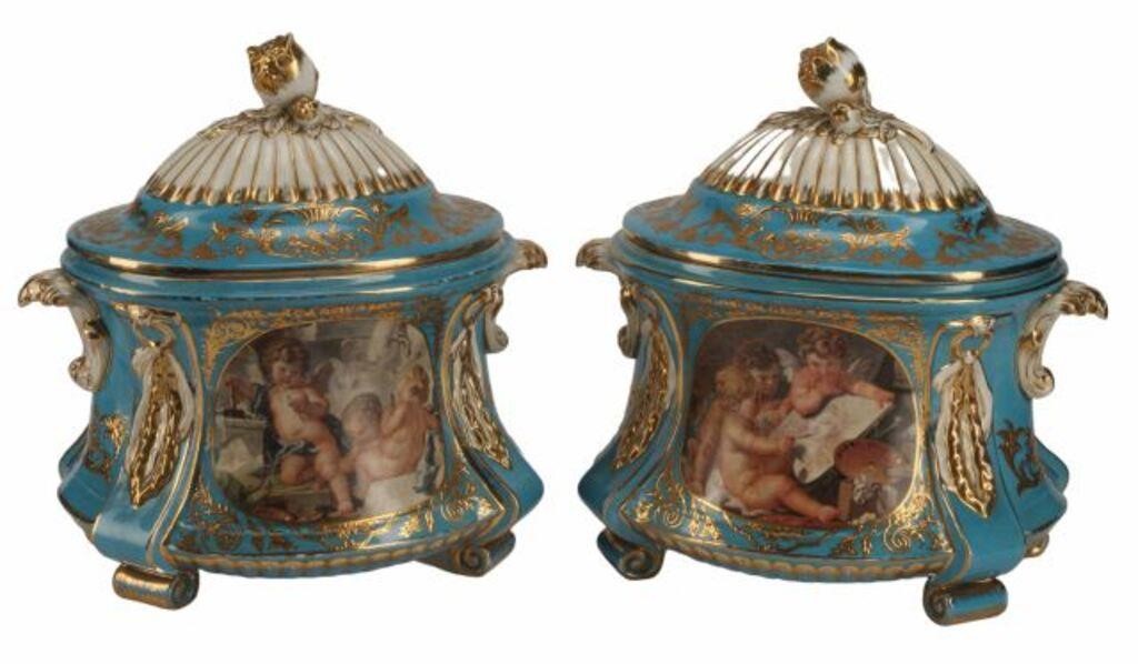  2 SEVRES STYLE PORCELAIN COVERED 3565b0