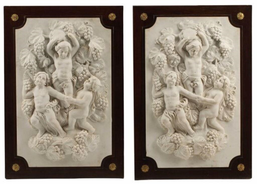 LARGE RELIEF CARVED MARBLE PLAQUES,