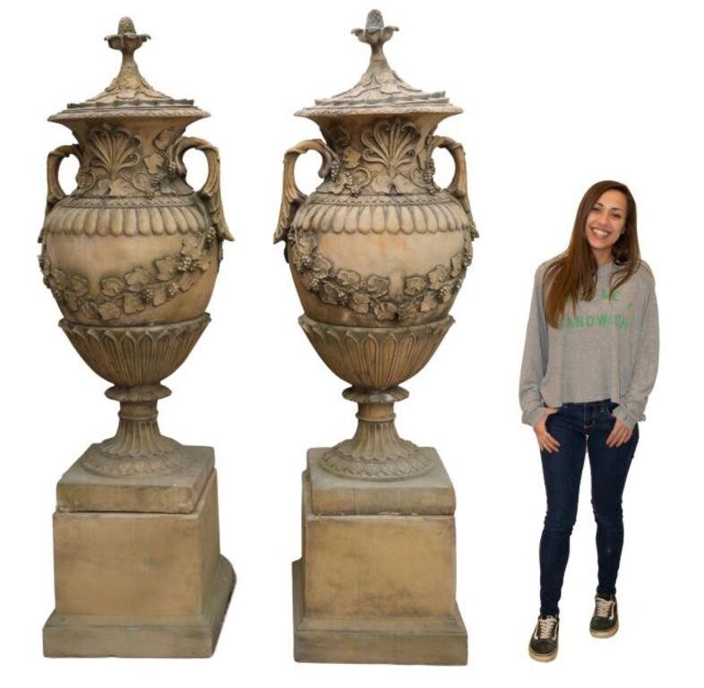  2 MONUMENTAL CAST STONE LIDDED 3565ed