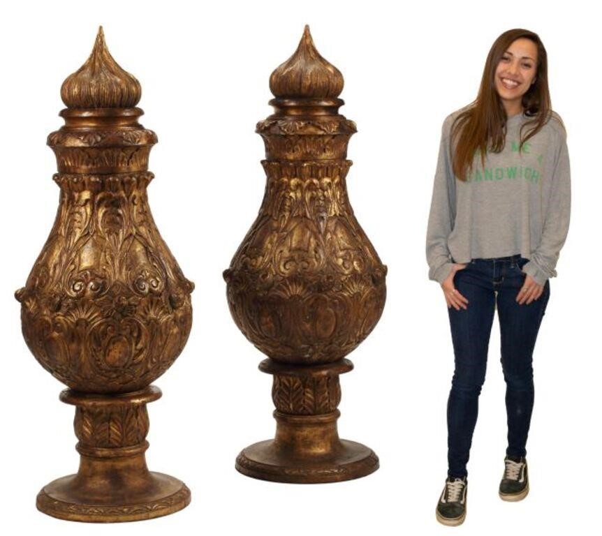 MONUMENTAL ITALIANATE GILTWOOD URNS,