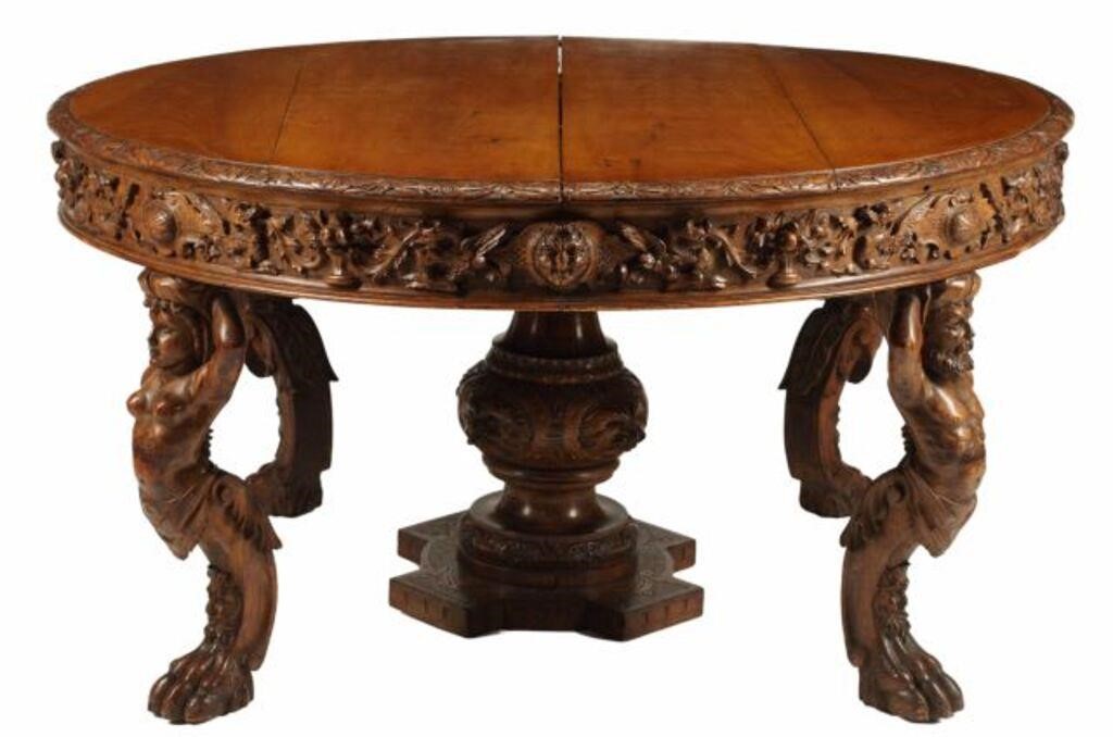 RENAISSANCE REVIVAL CARVED DINING TABLERenaissance