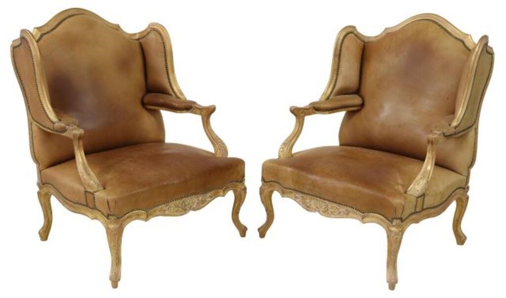 (2) LOUIS XV STYLE GILTWOOD WINGBACK