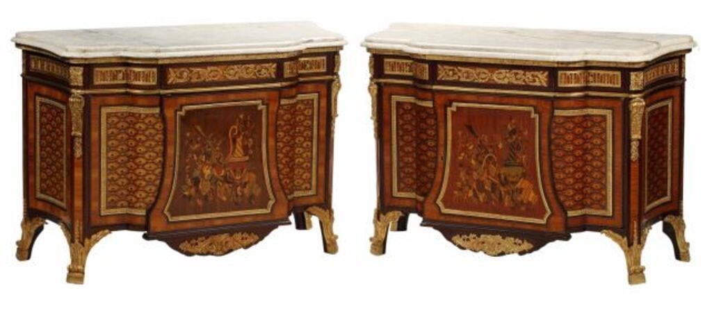 (2) REGENCE STYLE MARBLE-TOP INLAID