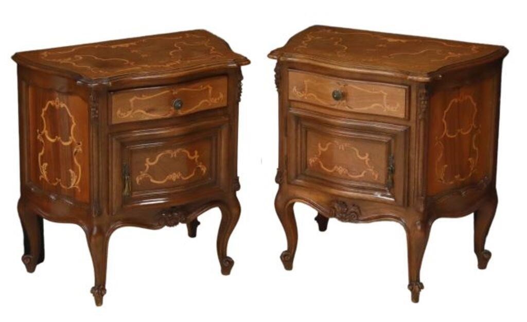 (2) ITALIAN MARQUETRY BEDSIDE CABINETS(pair)