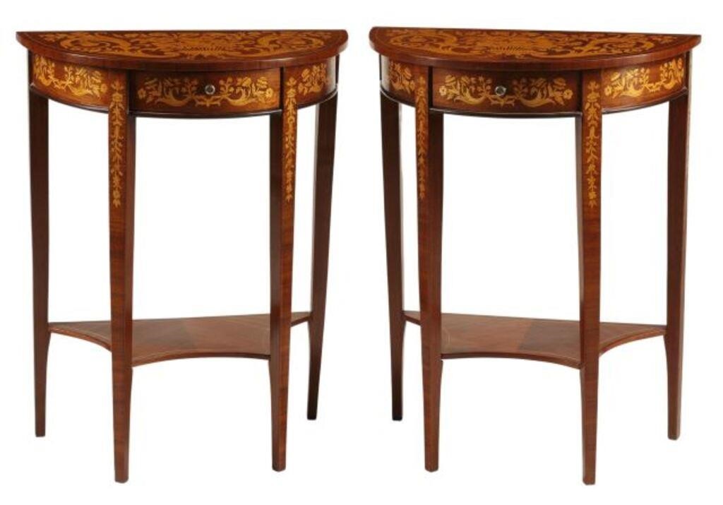  2 DUTCH STYLE MARQUETRY DEMILUNE 356682