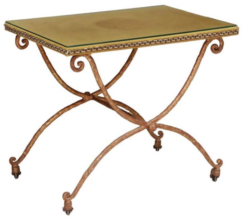 ITALIAN GLASS TOP IRON SIDE TABLE 35668e