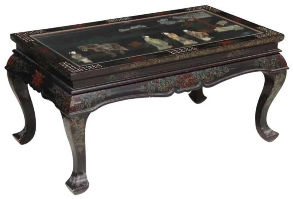 CHINESE BLACK LACQUERED INLAID 35669c