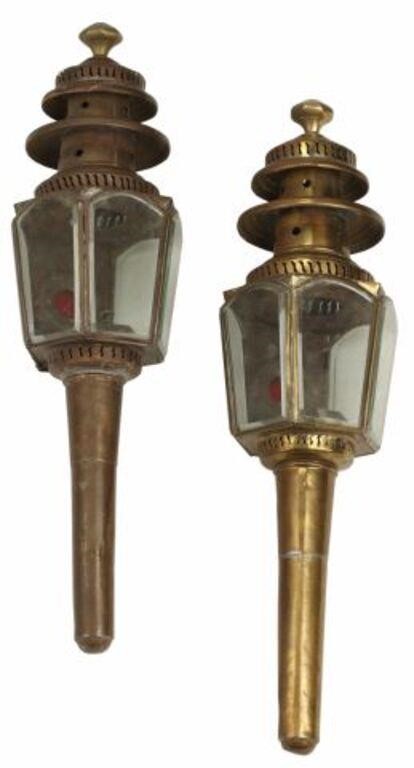  2 BRASS CARRIAGE LANTERNS LAMPS pair  3566b7