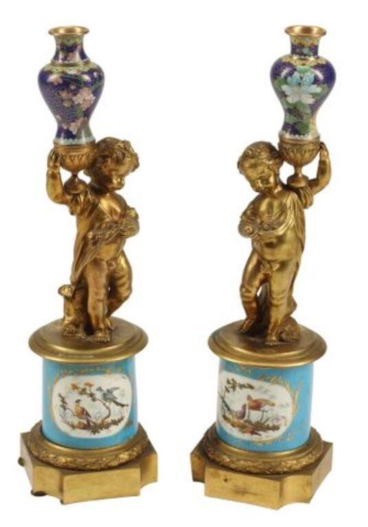  2 SEVRES STYLE FIGURAL ONE LIGHT 3566bf