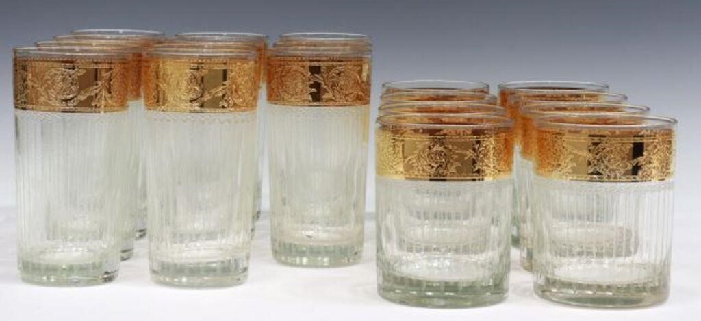 18) GLASS GILT DRINKWARE TUMBLERS