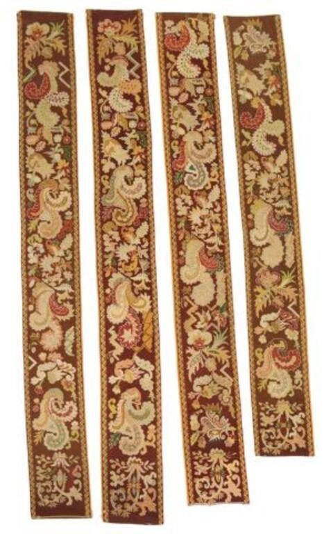 (4) FLORAL NEEDLEPOINT TAPESTRY