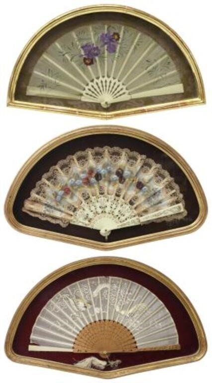 (3) LADY'S FOLDING FANS IN SHADOWBOX