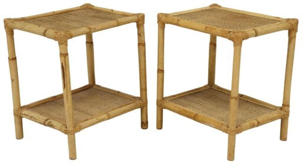  2 VINTAGE BAMBOO RATTAN OPEN SHELF 35672b